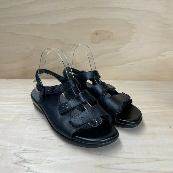 SAS Tripad Comfort Womens Leather Buckle Hook Loop Black Slingback Sandals Sz 9 - Picture 2 of 9